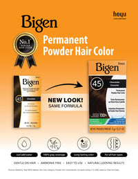 Graphic to inform customers that Bigen Permanent Powder is changing package designs throughout 2026