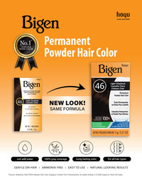 Graphic to inform customers that Bigen Permanent Powder is changing package designs throughout 2026