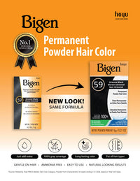 Graphic to inform customers that Bigen Permanent Powder is changing package designs throughout 2026