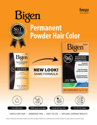 Graphic to inform customers that Bigen Permanent Powder is changing package designs throughout 2026