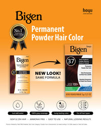 Graphic to inform customers Bigen Permanent Powder is changing package designs throughout 2026
